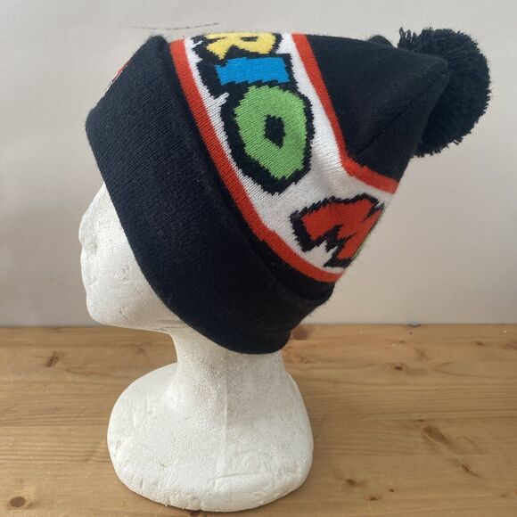 Nintendo Super Mario Beanie Black Knit Hat w Embroidered Logo & Pom Sz L/XL - Picture 4 of 10